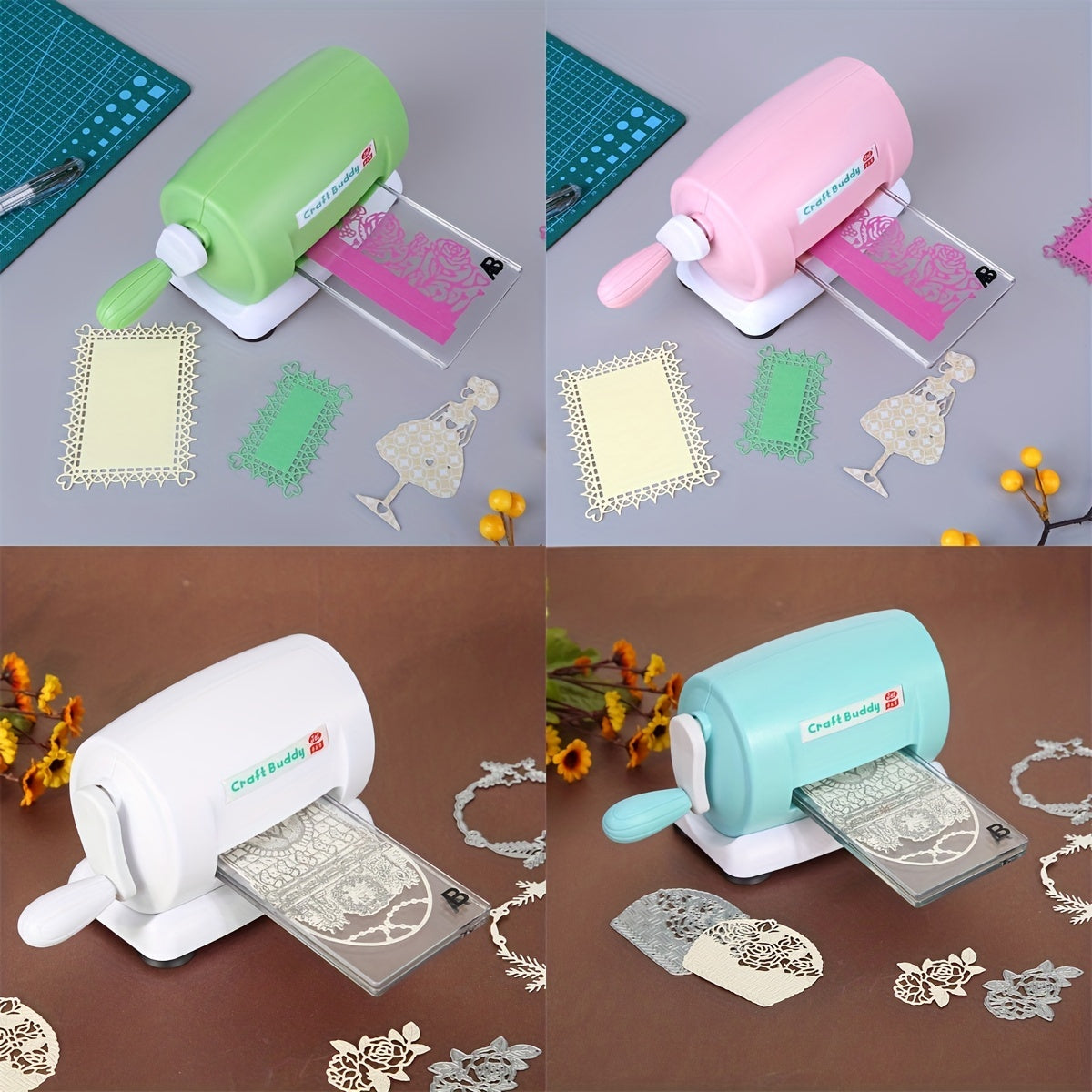 6 Colors Craft Buddy Scrapbook Die Cutting Embossing Machine\u002F1 Set A&B Acrylic Cutting Pads for DIY Scrapbooking Paper Crafts Cutter Machine Tool - PE Material, Battery-Free